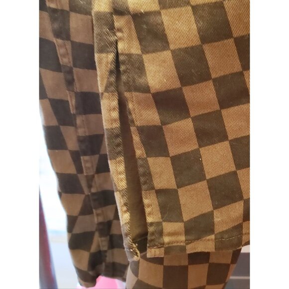 H&M Brown Checkered Denim Slit Hem Jean Pants Size XXL EUC - Picture 6 of 9